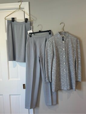 Vintage St John Evening Knit Sweater Suit with Slacks & Skirt Size 4 (Skirt 6)